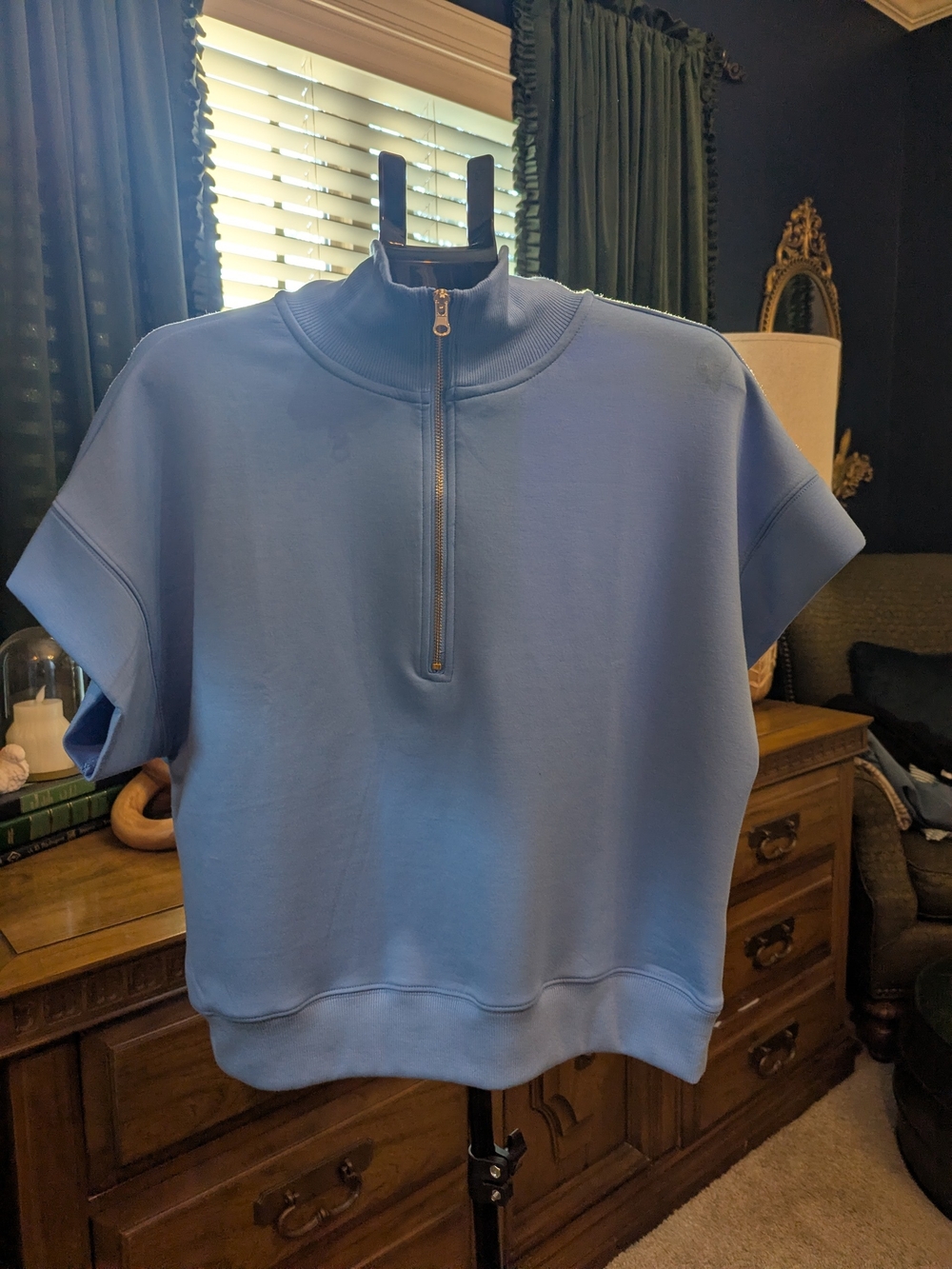 Zenana Outfitters Sky Blue Short-Sleeve Half-Zip Sweatshirt
